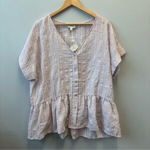 Perch by Blu Pepper 3X Lightweight Gauzy Top Purple Striped Peplum Blouse